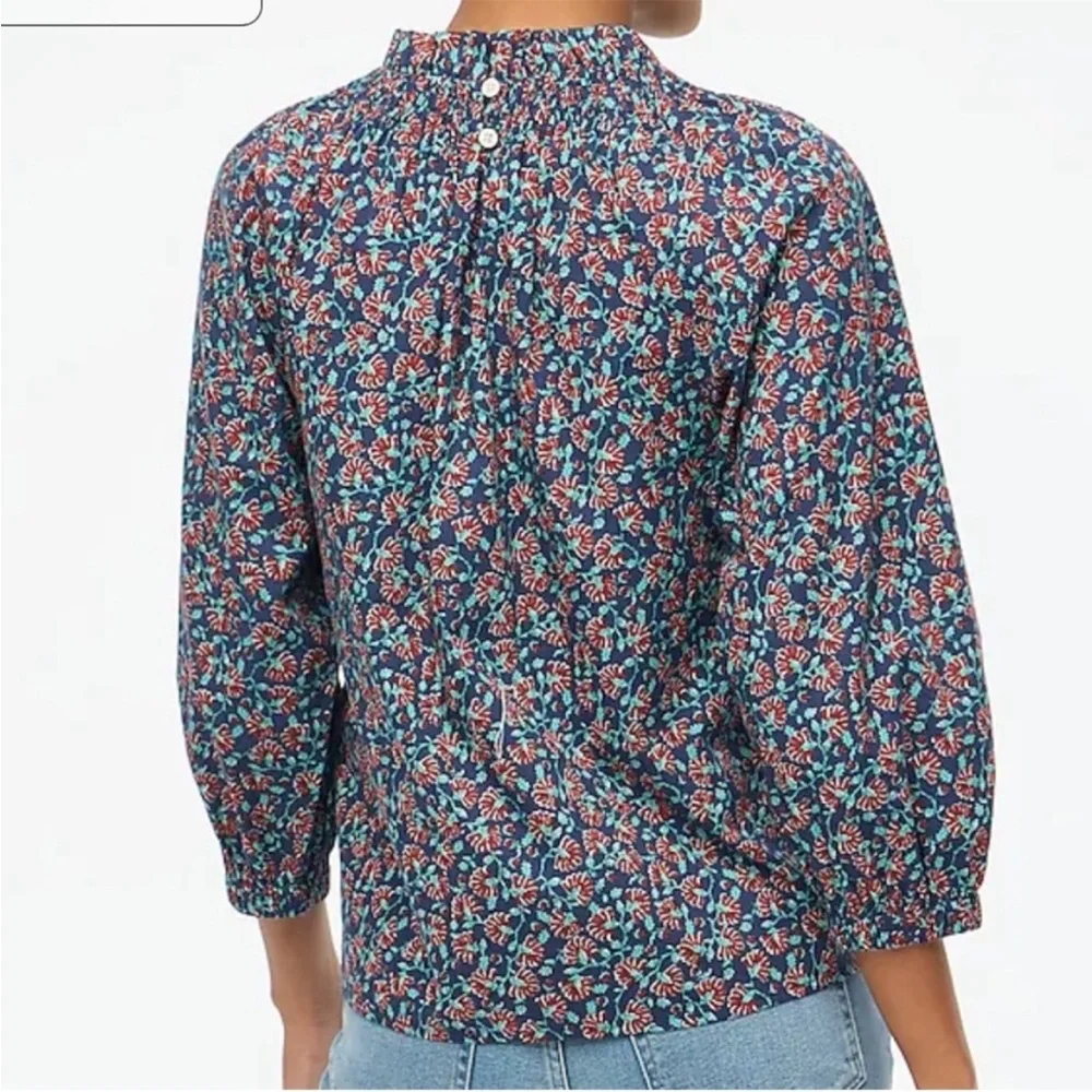 J. Crew Smocked-Neck Print Top